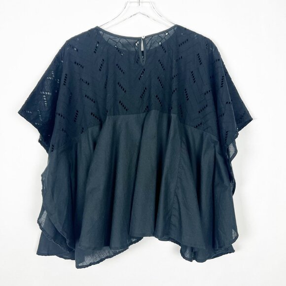 World Market Layla Blouse Womens One Size Black Windowpane Eyelet Peasant Top - Picture 13 of 14